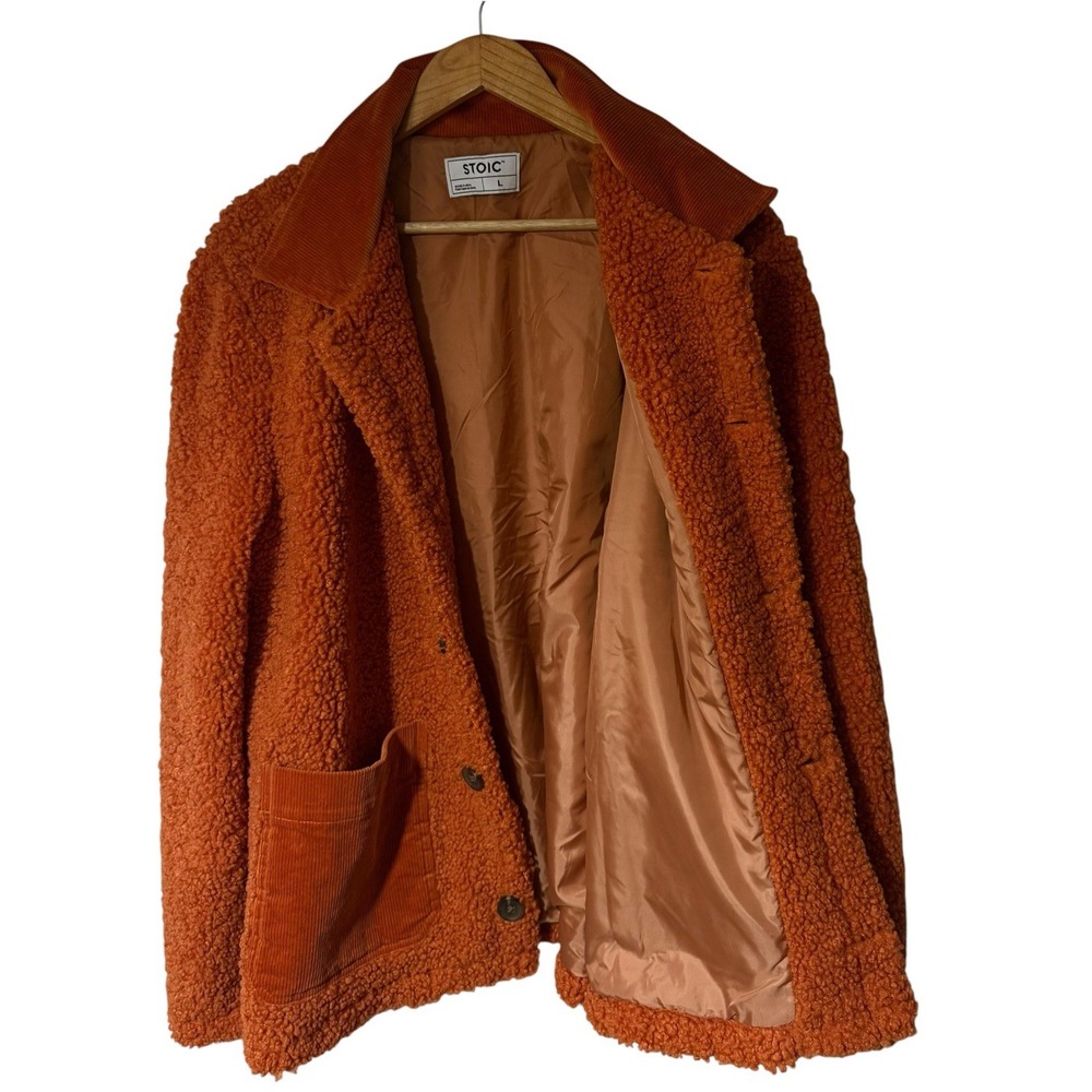 Stoic MTN Sherpa Corduroy Chore Coat Rust Orange Jacket Womens Size L NWOT